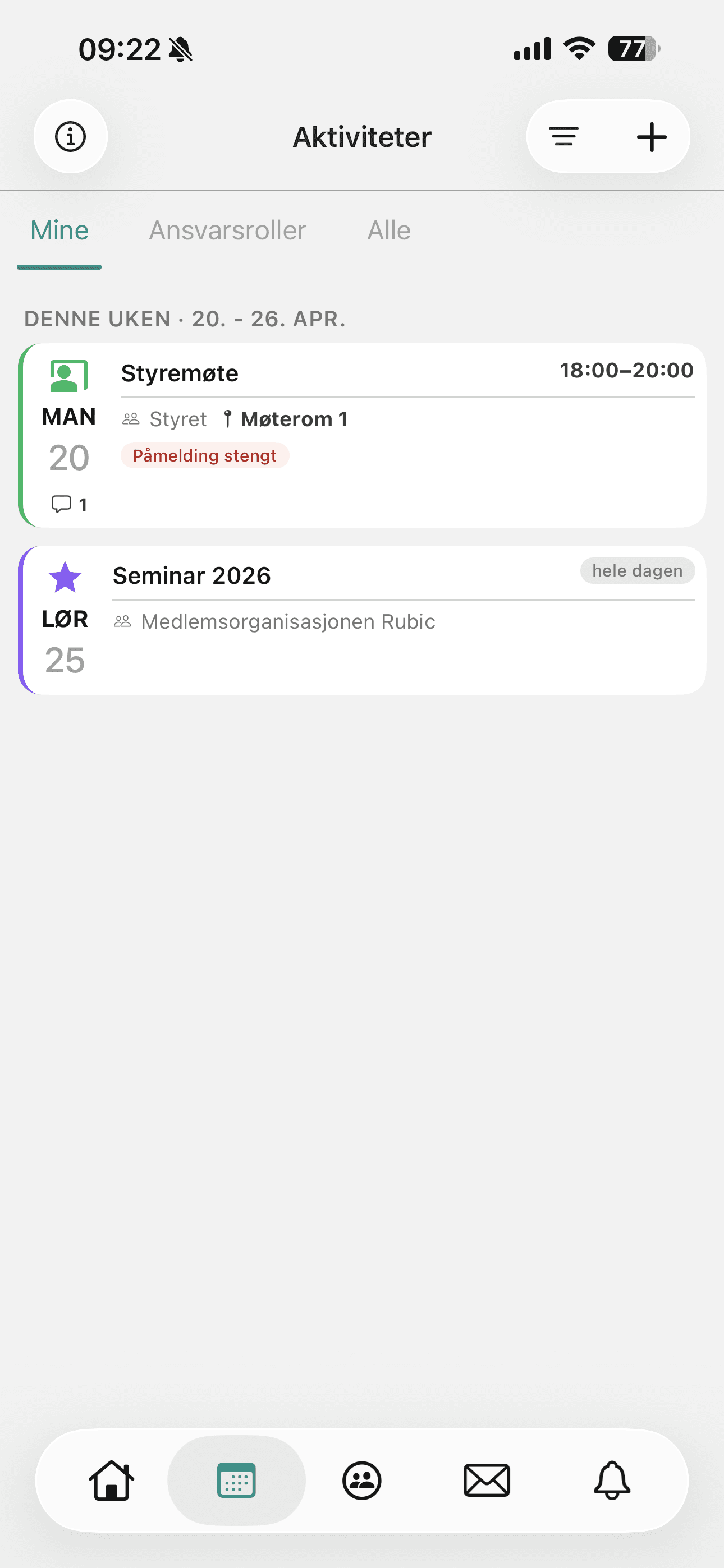 Aktivitetene i appen