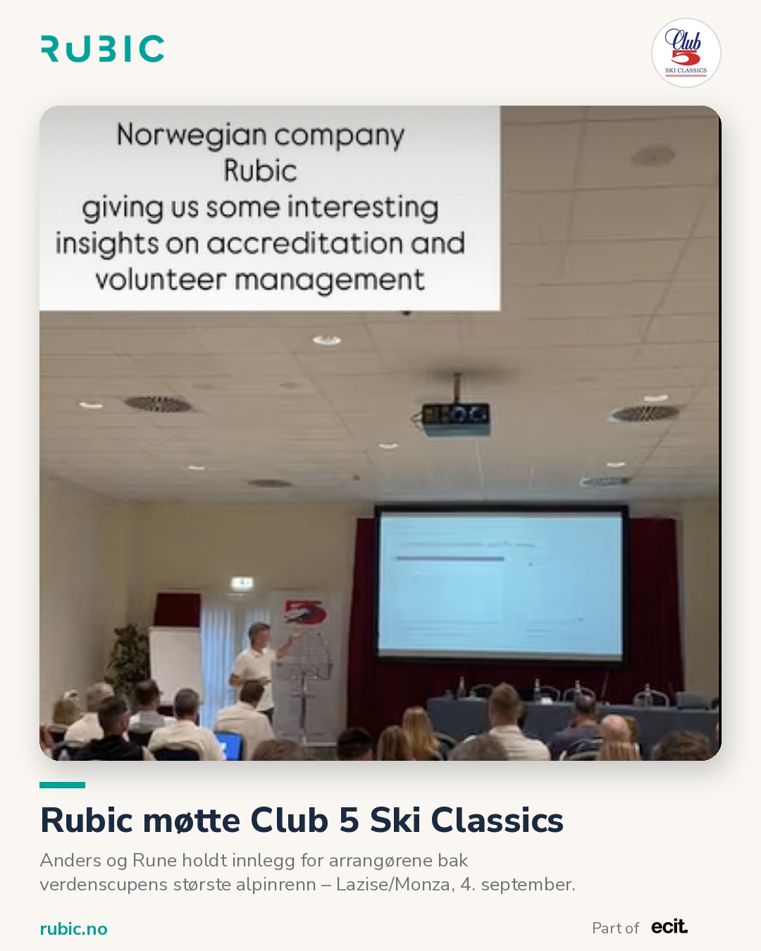 Rubic møtte Club 5 Ski Classics – Anders og Rune holdt innlegg for arrangørene bak verdenscupens største alpinrenn